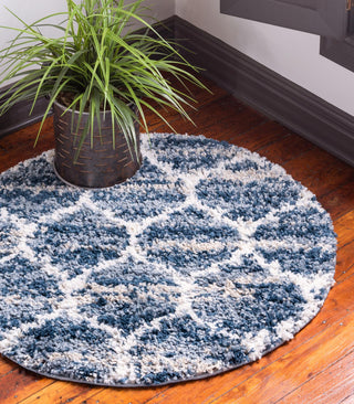 Unique Loom Hygge Shag T-HYGE1 Blue Area Rug Round Lifestyle Image