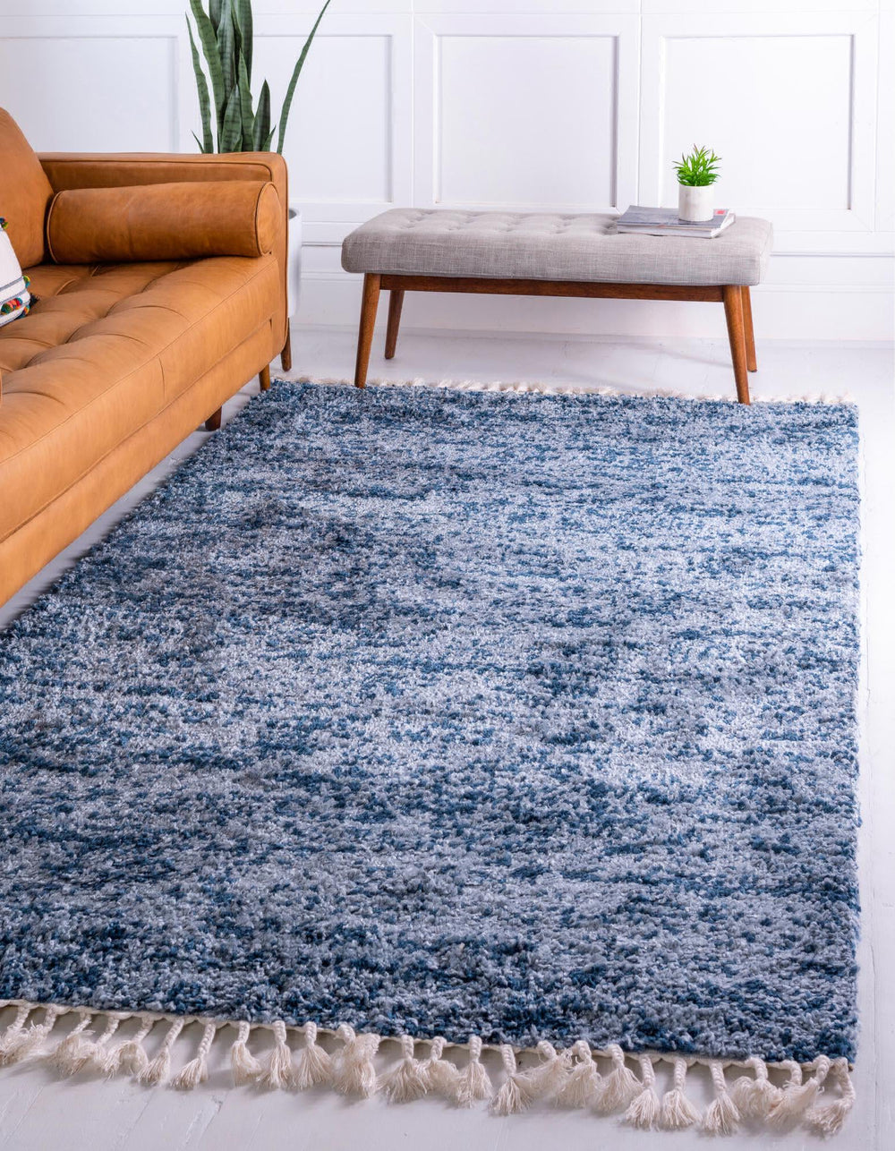 Unique Loom Hygge Shag T-HYGE3 Blue Area Rug Rectangle Lifestyle Image Feature