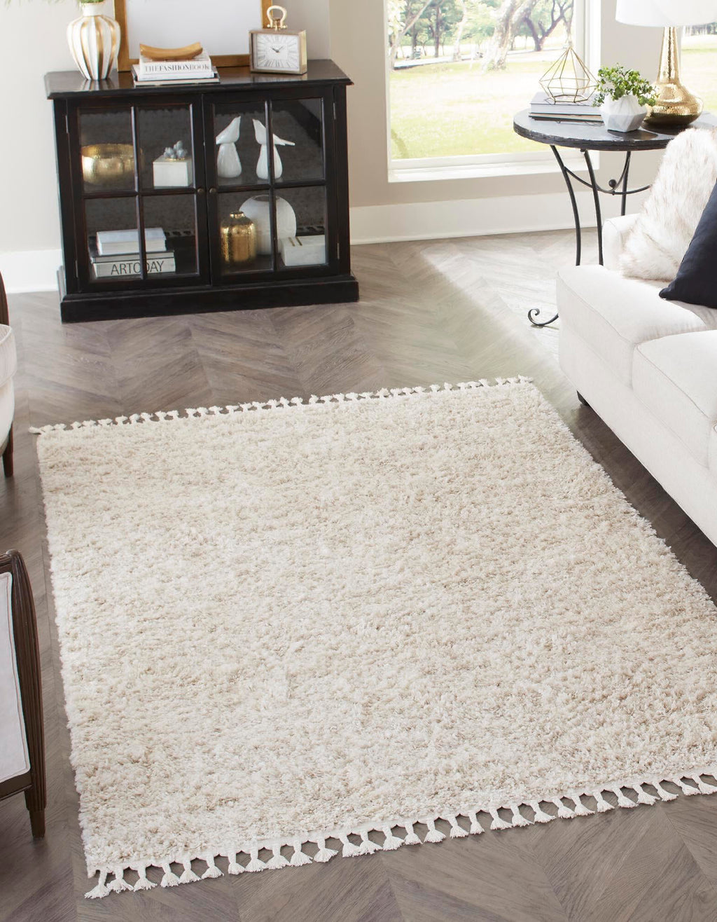 Unique Loom Hygge Shag T-HYGE3 Ivory Area Rug Rectangle Lifestyle Image Feature