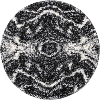 Unique Loom Hygge Shag T-HYGE4 Black and White Area Rug Round Top-down Image