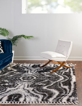 Unique Loom Hygge Shag T-HYGE4 Black and White Area Rug Square Lifestyle Image