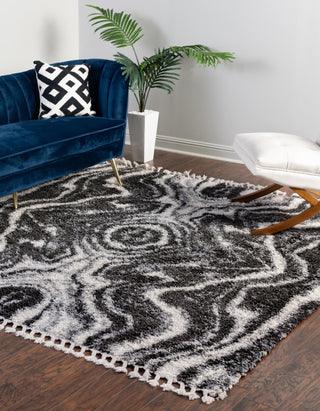 Unique Loom Hygge Shag T-HYGE4 Black and White Area Rug Square Lifestyle Image