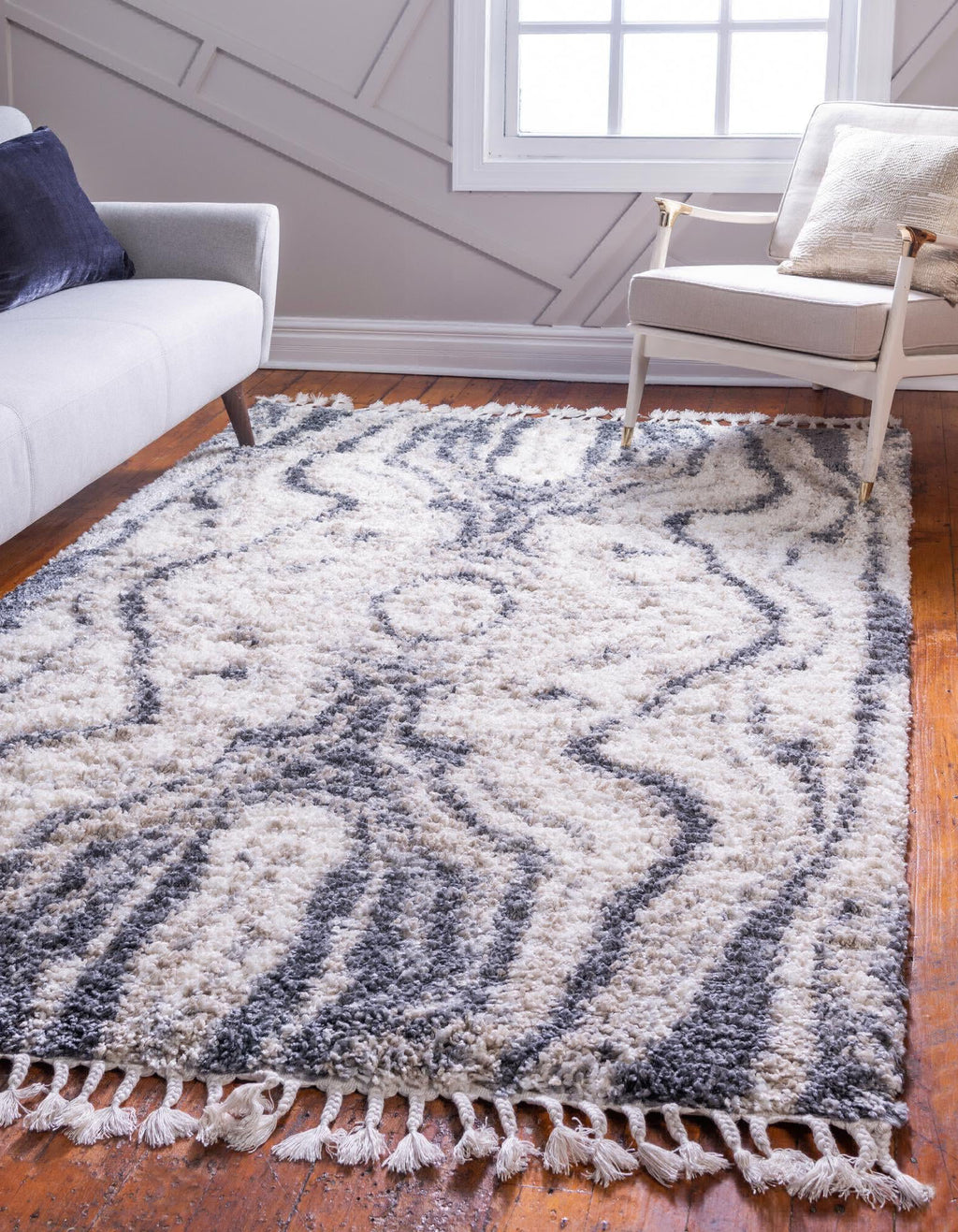 Unique Loom Hygge Shag T-HYGE4 Gray Area Rug Rectangle Lifestyle Image Feature