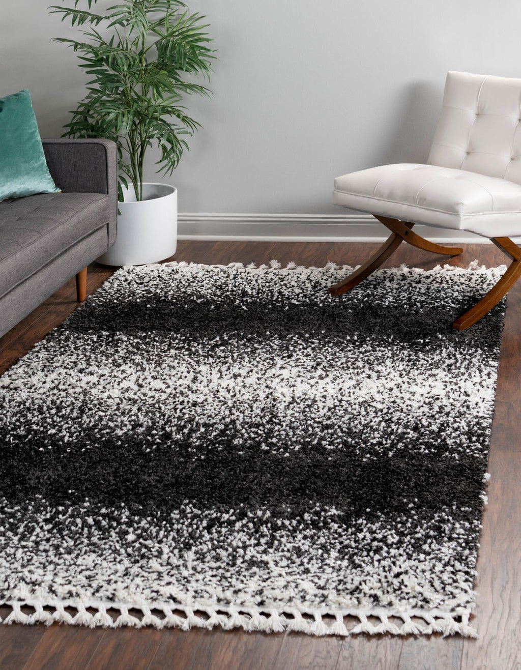 Unique Loom Hygge Shag T-HYGE5 Black and White Area Rug Rectangle Lifestyle Image Feature