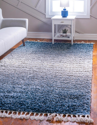 Unique Loom Hygge Shag T-HYGE5 Blue Area Rug Rectangle Lifestyle Image Feature