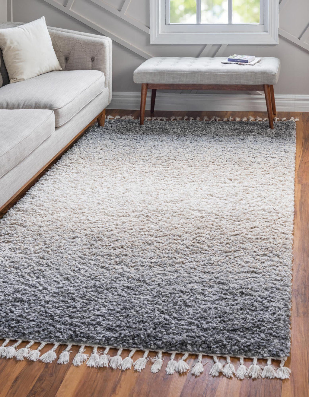 Unique Loom Hygge Shag T-HYGE5 Gray Area Rug Rectangle Lifestyle Image Feature