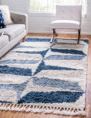 Unique Loom Hygge Shag T-LAGOM6 Blue Area Rug Rectangle Lifestyle Image Feature