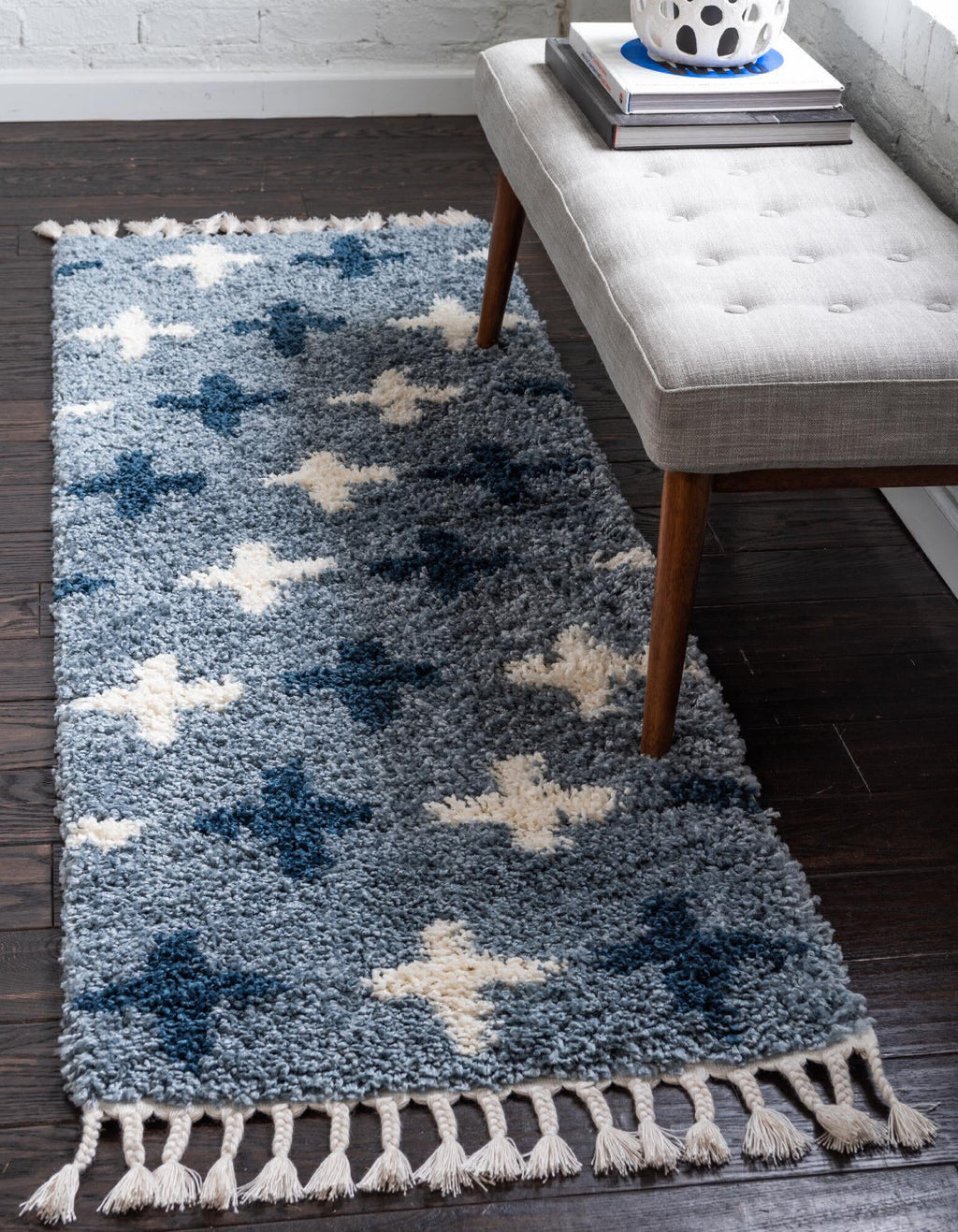 Unique Loom Hygge Shag T-LAGOM7 Blue Area Rug Runner Lifestyle Image Feature