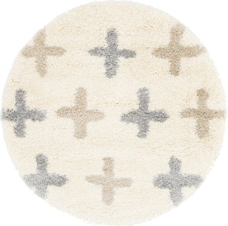 Unique Loom Hygge Shag T-LAGOM7 Ivory Area Rug Round Top-down Image