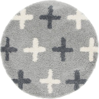 Unique Loom Hygge Shag T-LAGOM7 Light Gray Area Rug Round Top-down Image