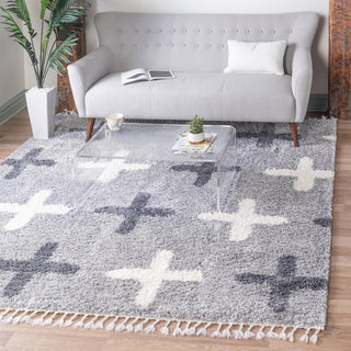 Unique Loom Hygge Shag T-LAGOM7 Light Gray Area Rug Square Lifestyle Image