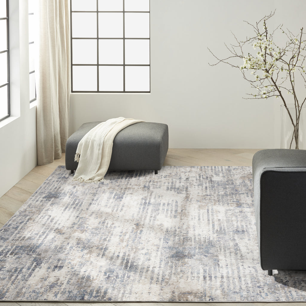 Calvin Klein CK022 Infinity IFN04 Ivory/Grey/Blue Area Rug Room Scene Feature