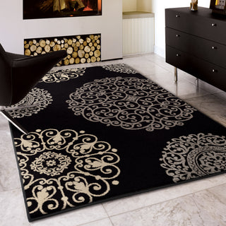 Orian Rugs Illusions Santiago Black Area Rug Room Scene Feature