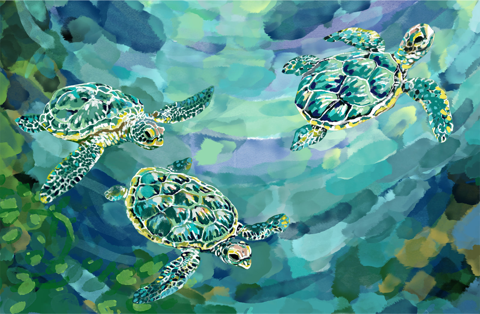 Trans Ocean Illusions 3346/03 Tulum Turtles Blue by Liora Manne