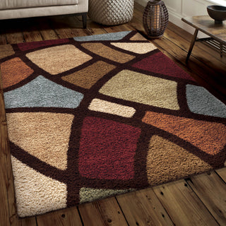 Orian Rugs Impressions Shag Circle Bloom Multi Brown Area Rug Lifestyle Image