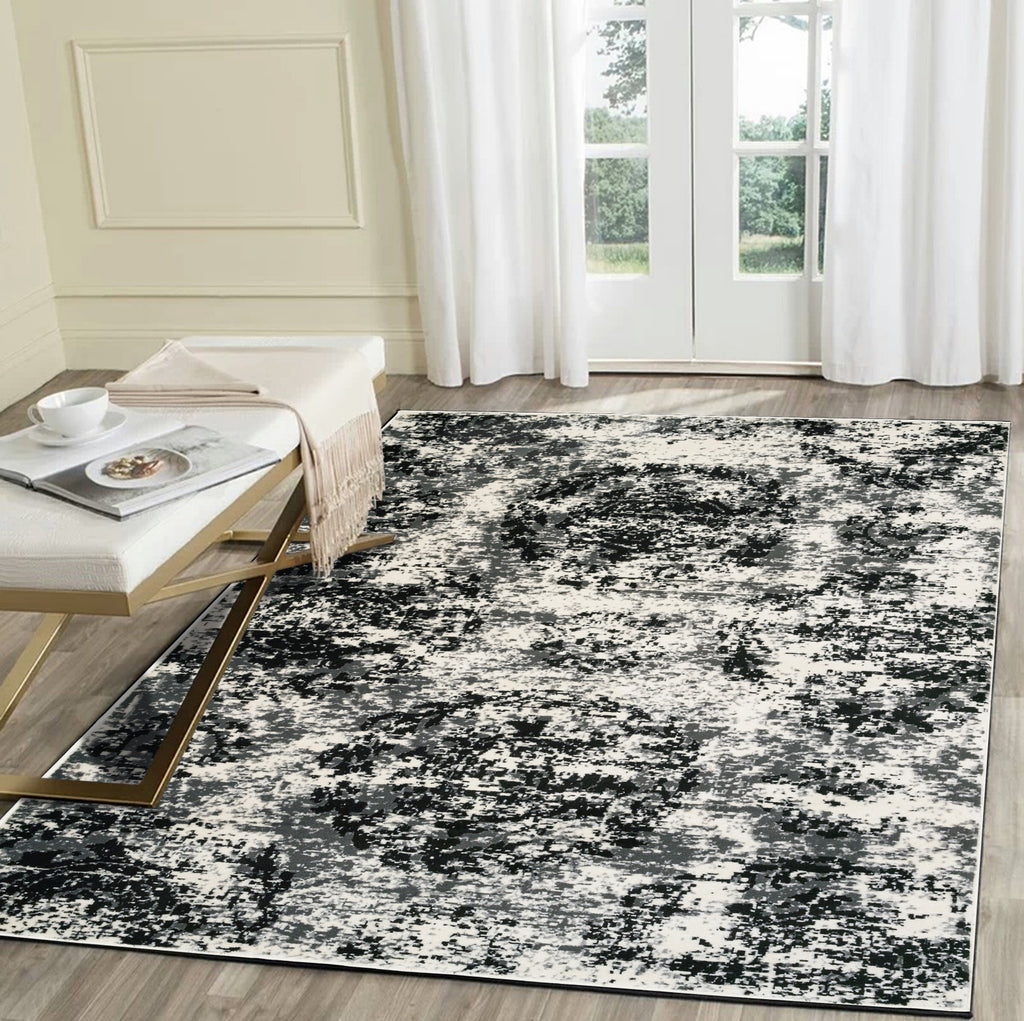 LR Resources Infinity 81309 White Black Area Rug Alternate Image Feature