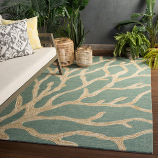 Jaipur Living Coastal Lagoon Coral COL13 Teal/Tan Area Rug Lifestyle Image Feature