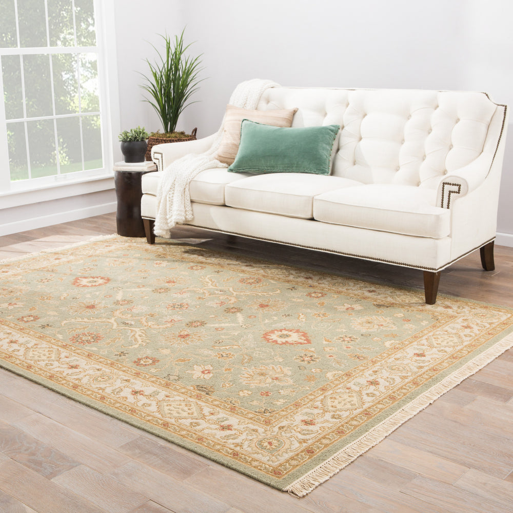 Jaipur Living Jaimak Kolos JM09 Green/Gold Area Rug Lifestyle Image Feature
