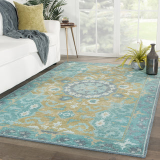 Jaipur Living Kai Modify KAI05 Teal/Olive Area Rug Lifestyle Image Feature