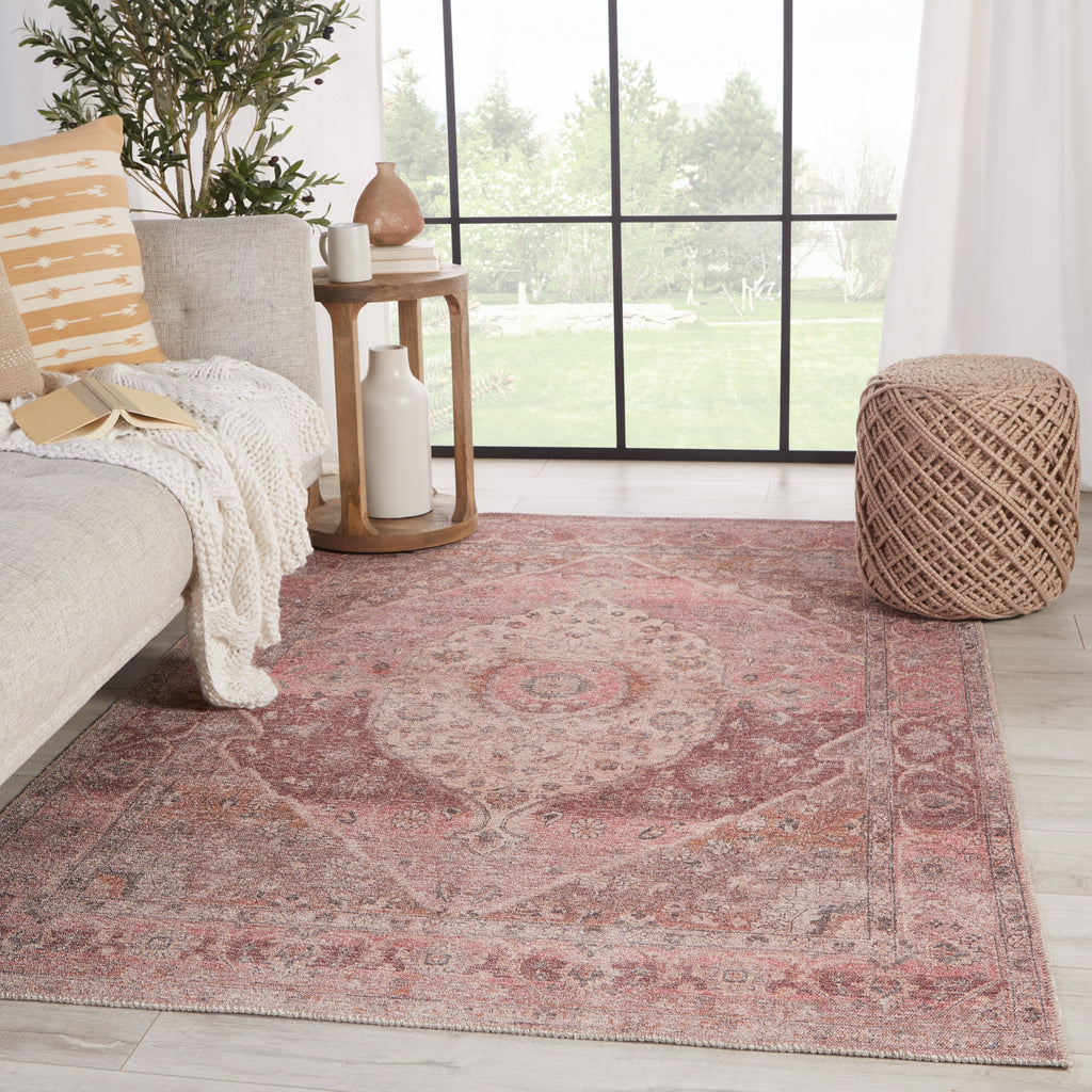 Jaipur Living Kindred Ozan KND13 Pink/Burgundy Area Rug Lifestyle Image Feature
