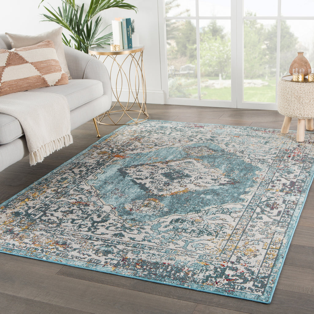 Jaipur Living Peridot Romina PRD11 Teal/Gold Area Rug Lifestyle Image Feature