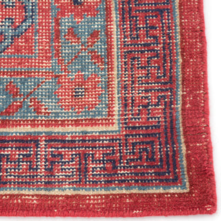 Jaipur Living Revolution Concord REL04 Red/Blue Area Rug Corner Close Up Image