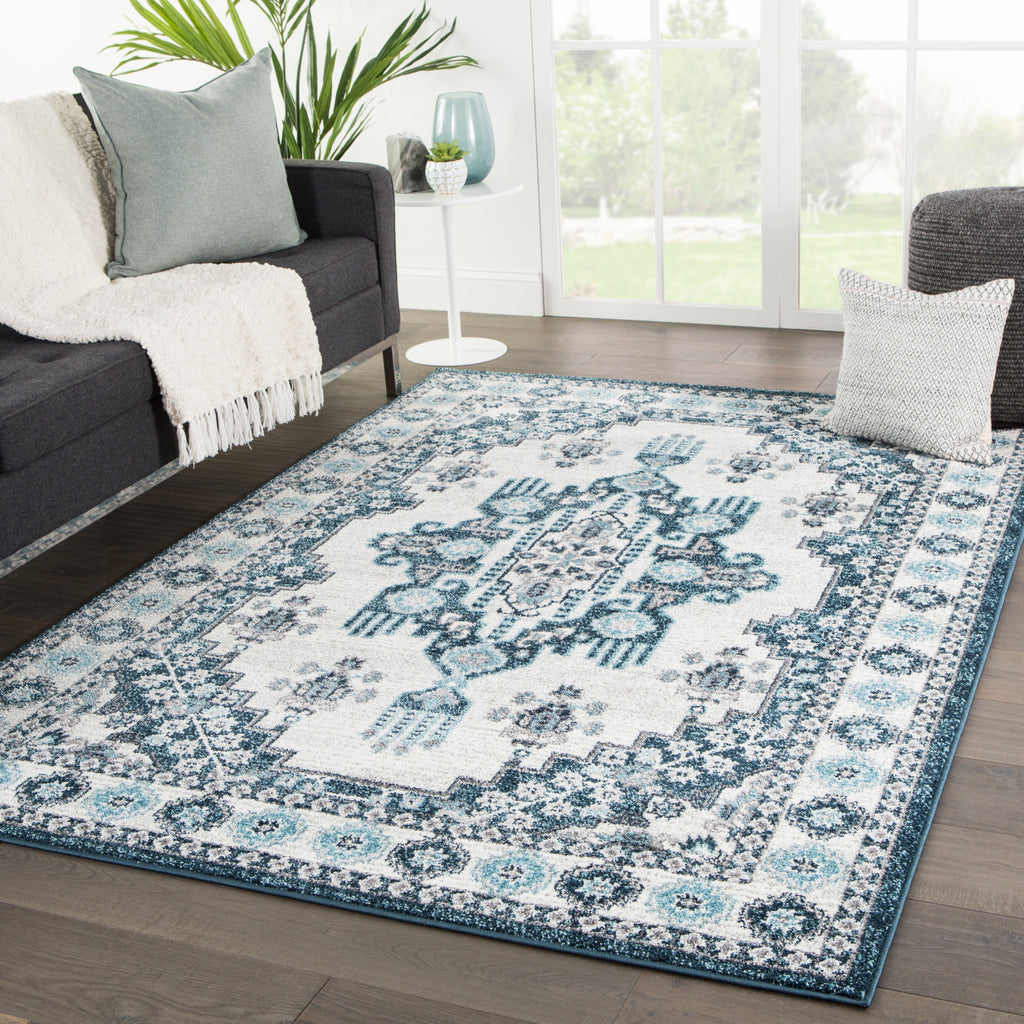 Jaipur Living Valen Haverhill VAL01 Turquoise/White Area Rug Lifestyle Image Feature
