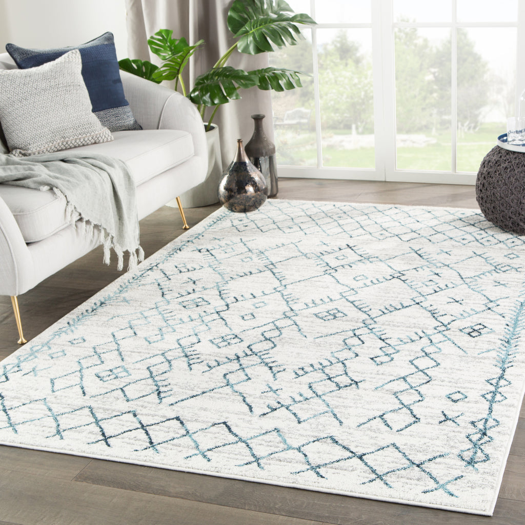 Jaipur Living Valen Copeland VAL02 White/Teal Area Rug Lifestyle Image Feature
