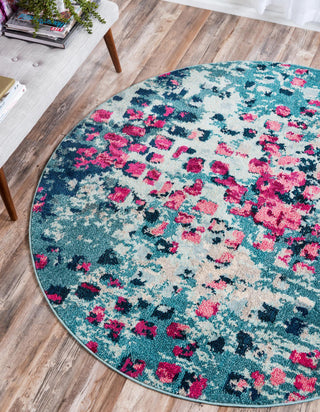 Unique Loom Jardin T-A325 Blue Area Rug Round Lifestyle Image