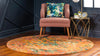 Unique Loom Jardin T-A325 Orange Area Rug Round Lifestyle Image