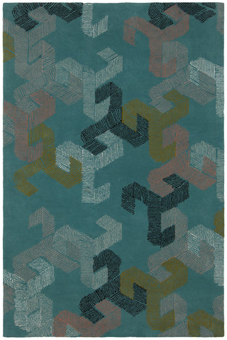 Chandra Jessica Swift JES-28906 Teal/White/Black/Pink/Gold Area Rug main image