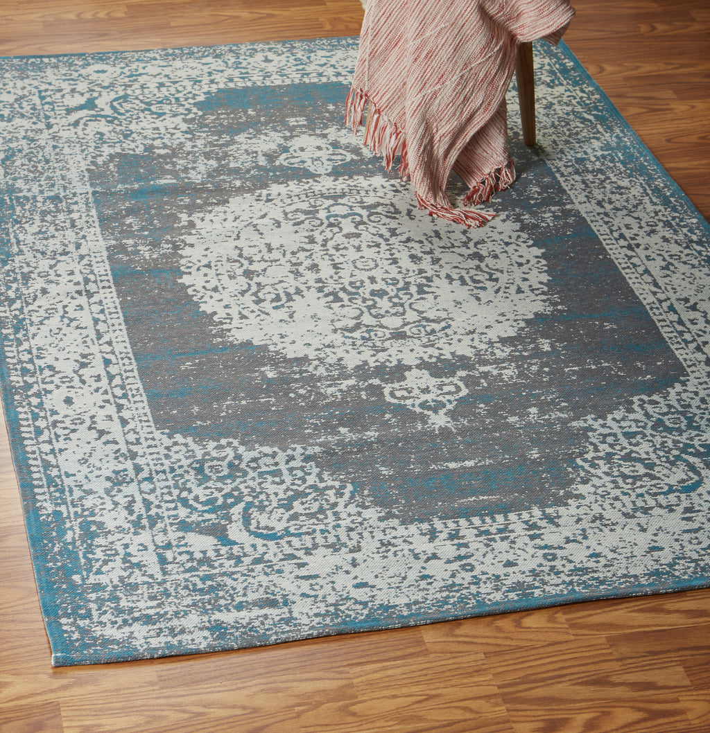 LR Resources Jewel 81031 Gray/Turquoise Area Rug Alternate Image Feature
