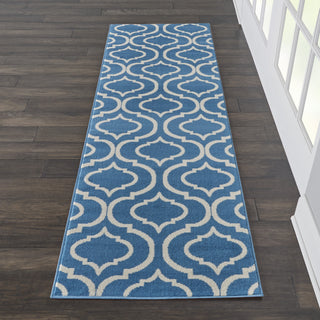 Nourison Jubilant JUB19 Blue Area Rug Runner On Wood