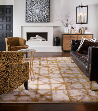 Karastan Enigma Contact Brushed Gold Area Rug Room Scene Feature