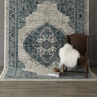 Karastan Zephyr Acropolis Robin's Egg Area Rug Room Scene Featured 