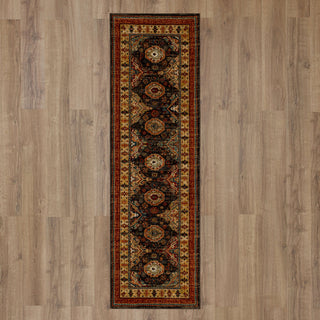 Karastan Spice Market Charlemont Charcoal Area Rug Runner on Wood