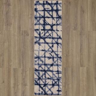 Karastan Enigma Contact Indigo Area Rug Runner on Wood 