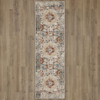 Karastan Soiree Cristales Oyster Area Rug Runner on Wood 