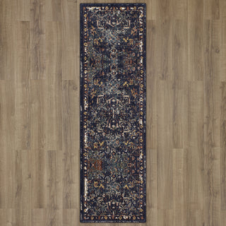 Karastan Soiree Damascus Indigo Area Rug Runner on Wood 