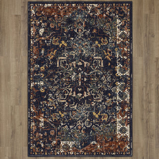 Karastan Soiree Damascus Indigo Area Rug on Wood