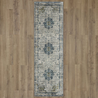 Karastan Tryst Dorset Blue Area Rug Runner on Wood 