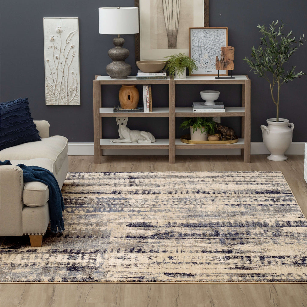 Karastan Vanguard by Drew and Jonathan Home Ephemeral Ink Blue Area Rug Room Scene Featured