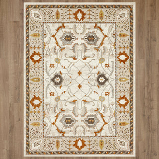 Karastan by (Series 1) Khamal Alabaster Area Rug Bobby Berk on wood floor