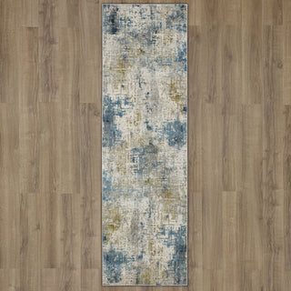 Karastan Tryst Marseille Blue Area Rug Runner on Wood 