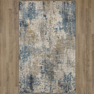 Karastan Tryst Marseille Blue Area Rug on Wood 