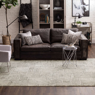 Karastan Vanguard by Drew and Jonathan Home Minoan Frost Grey Area Rug Room Scene Featured 