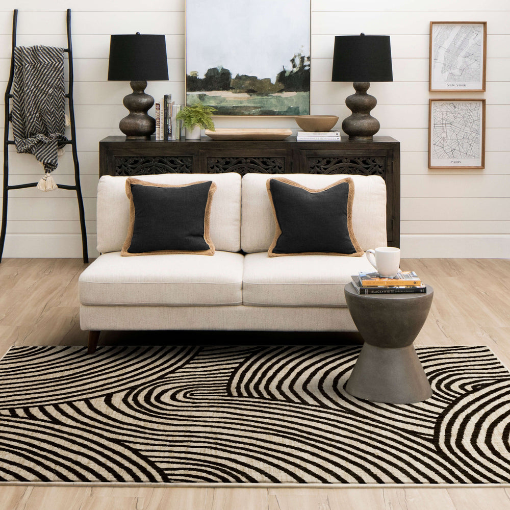 Karastan Bobby Berk (Series 3) Remolino Onyx Area Rug Room Scene Featured