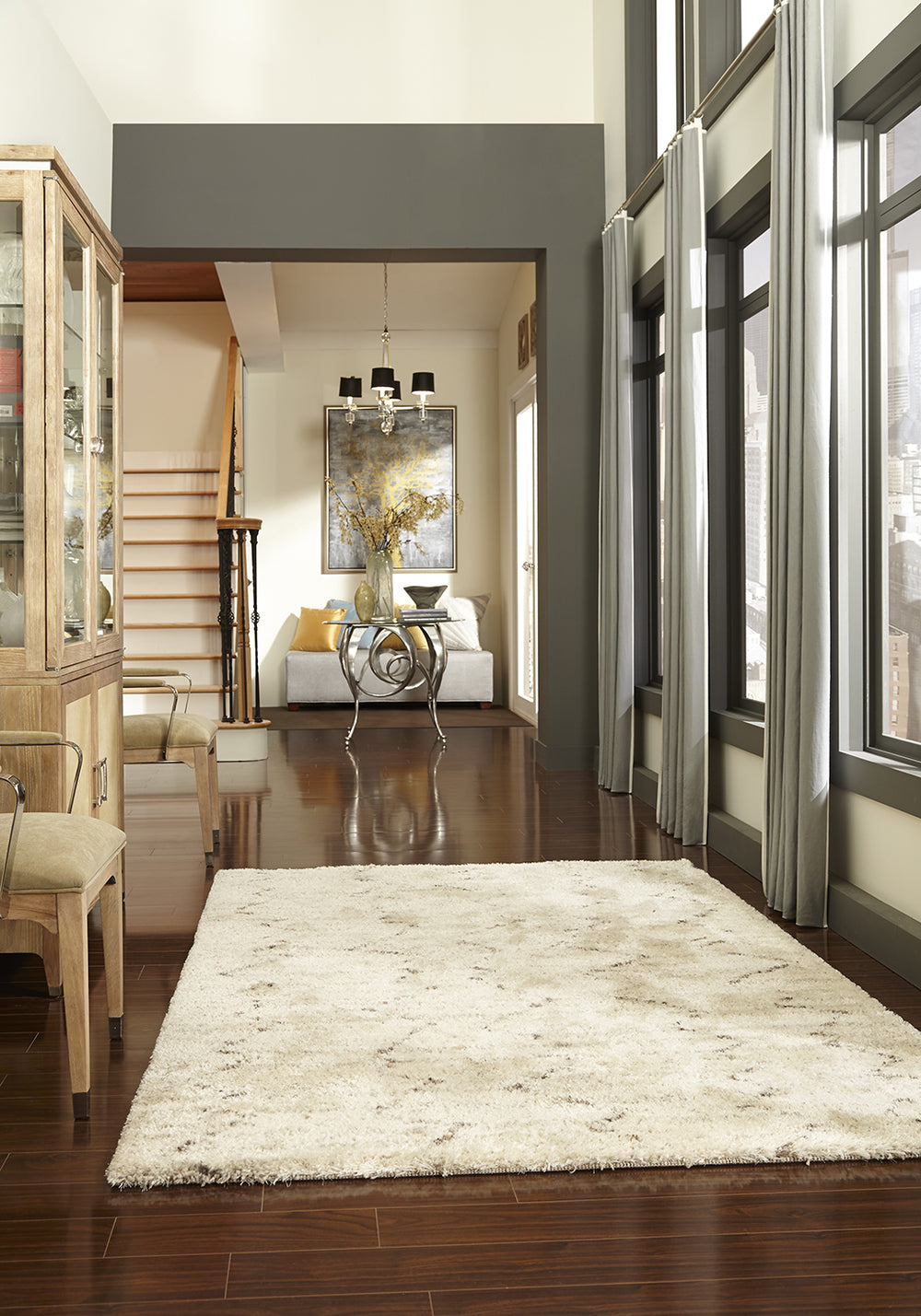Karastan Prima Shag Fassi Ivory Area Rug Room Scene Feature