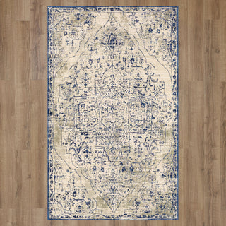 Karastan Tempest Slaney Cobalt Area Rug on Wood 