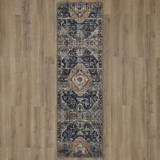 Karastan Soiree Solace Indigo Area Rug Runner on Wood 